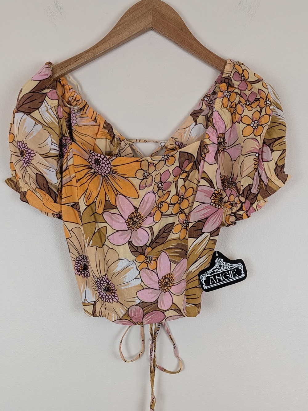 Y2K Floral Puff Sleeve Top with Tie Back by Angie